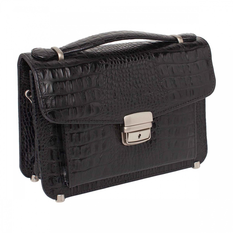 Стильная барсетка мужская из кожи под рептилию Clark Black Caiman