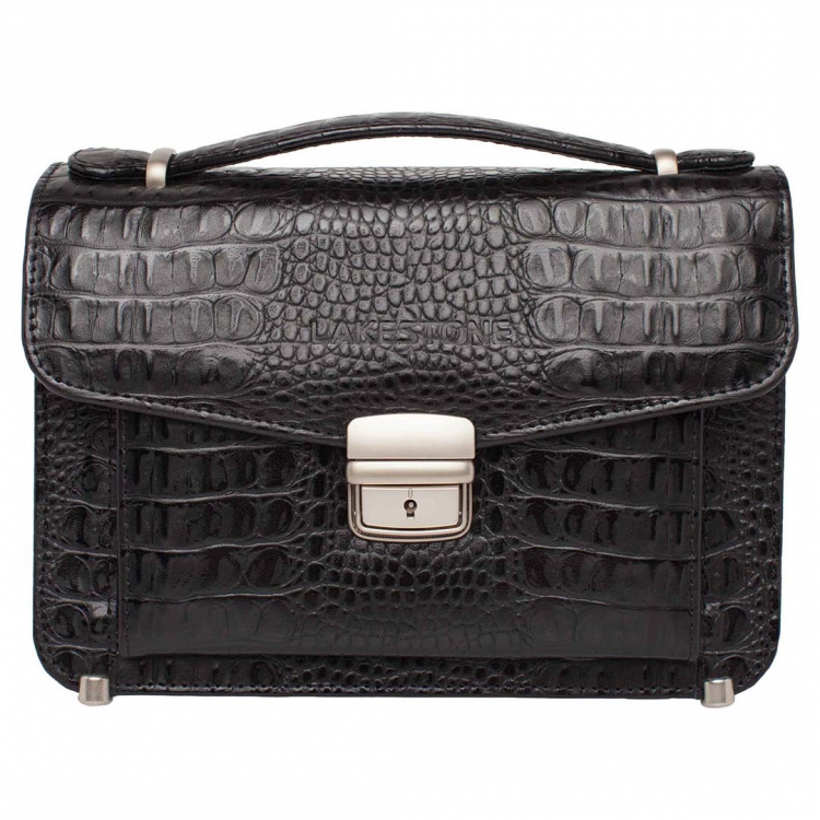 Стильная барсетка мужская из кожи под рептилию Clark Black Caiman