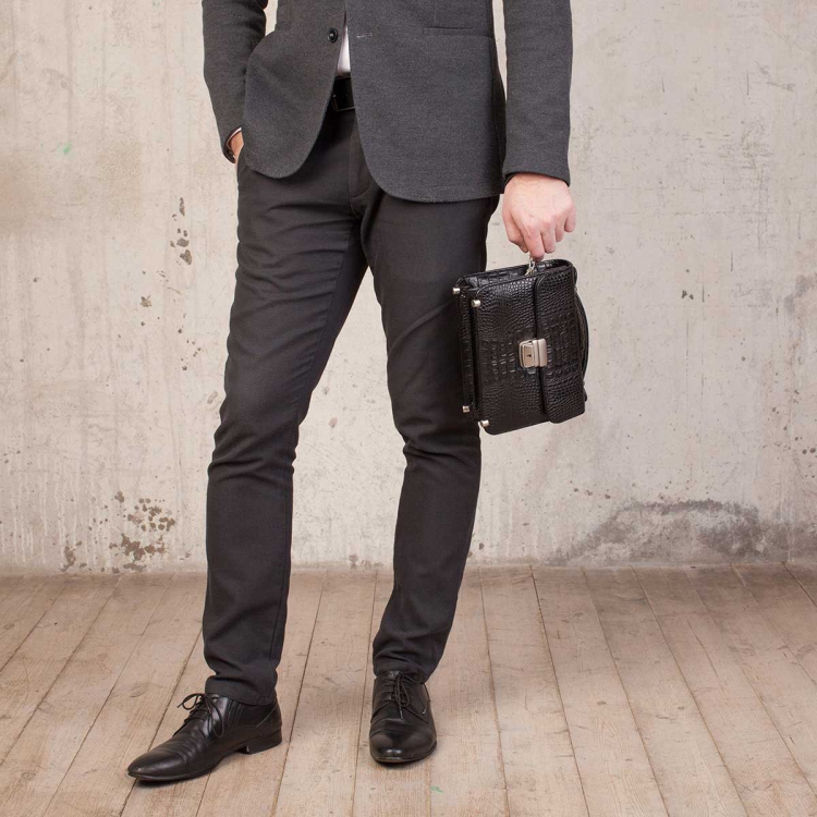 Барсетка мужская из кожи под рептилию Foxcote Black Caiman