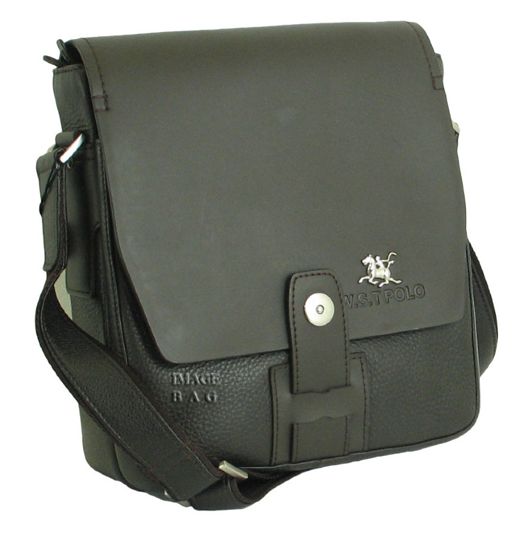 Кожаная коричневая сумка с оригинальной застежкой WST Polo 6010-1
