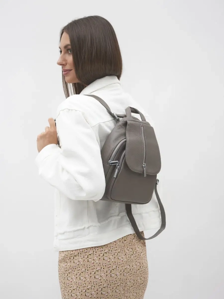 Рюкзак женский кожаный маленький Paul Rayner серый 1031-1