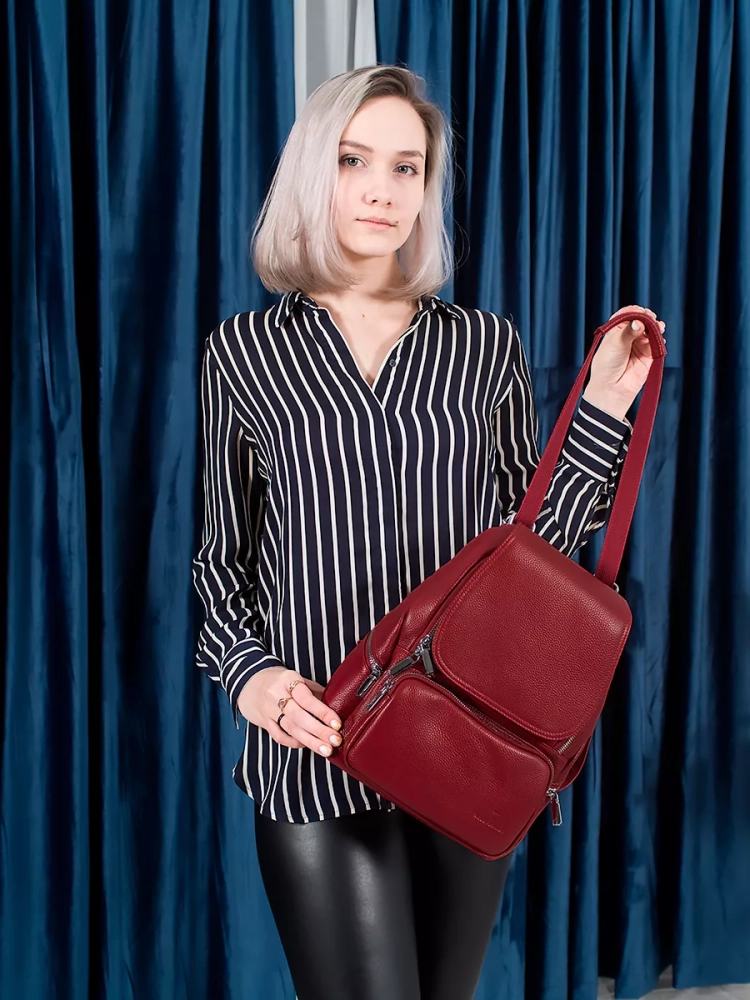 Женский кожаный городской рюкзак PR красный 1029