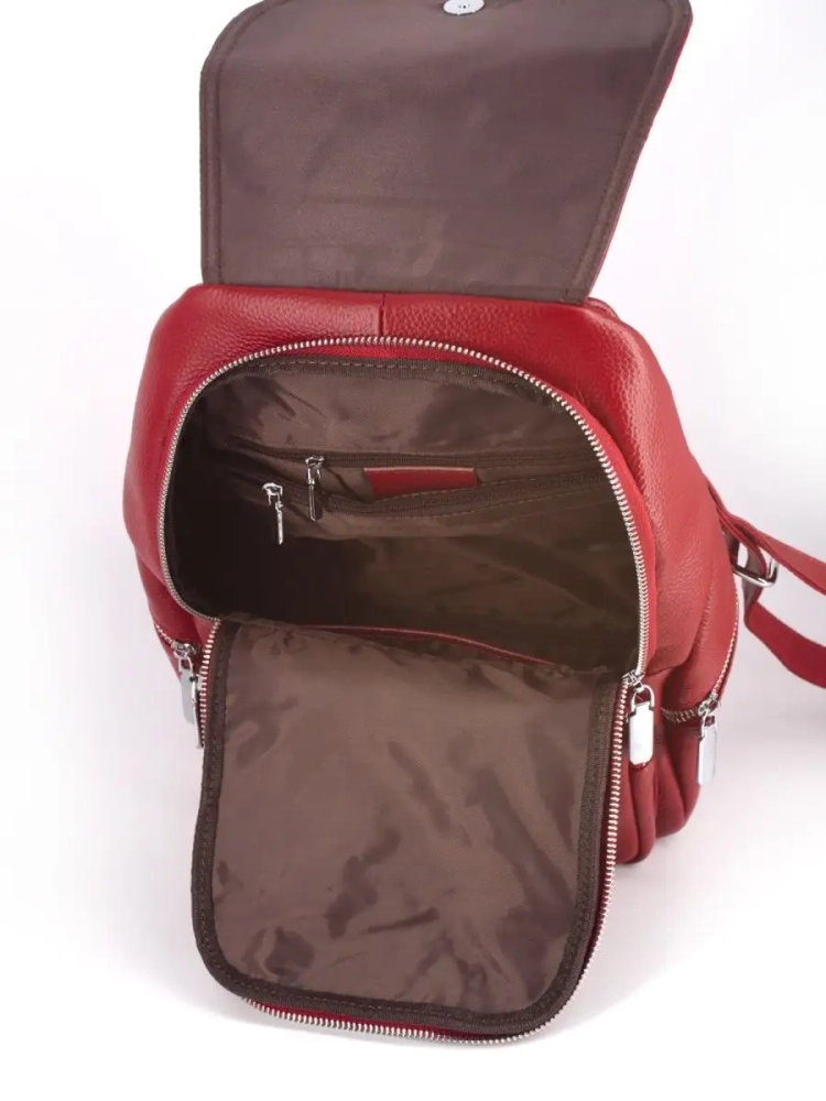 Женский кожаный городской рюкзак PR красный 1029