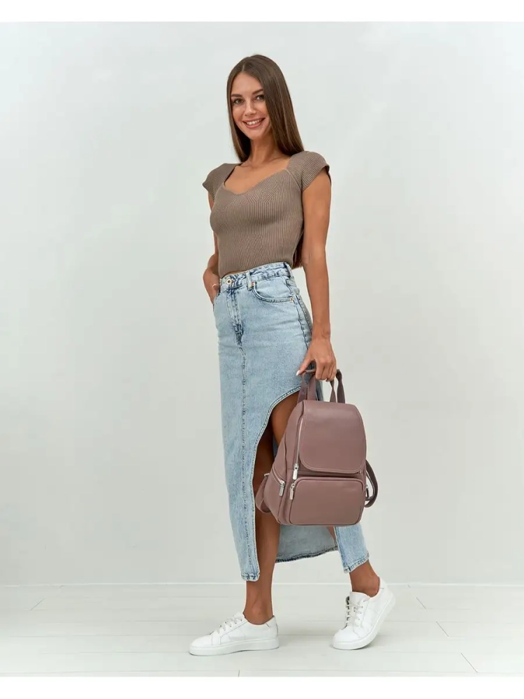 Женский кожаный городской рюкзак PR розовый 1029