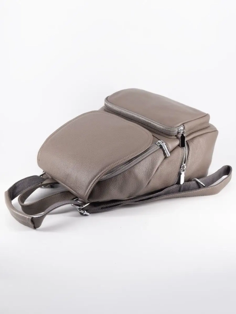 Женский кожаный городской рюкзак PR серый 1029