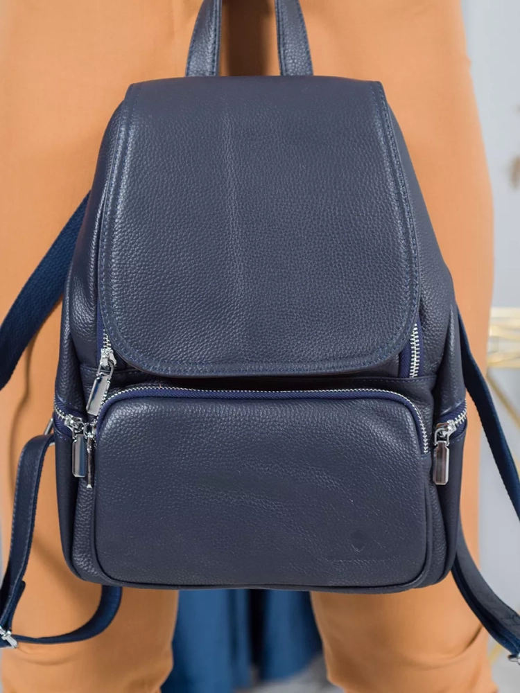 Женский кожаный городской рюкзак PR синий 1029