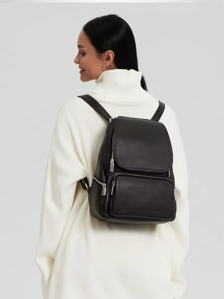 Женский кожаный городской рюкзак PR черный 1029